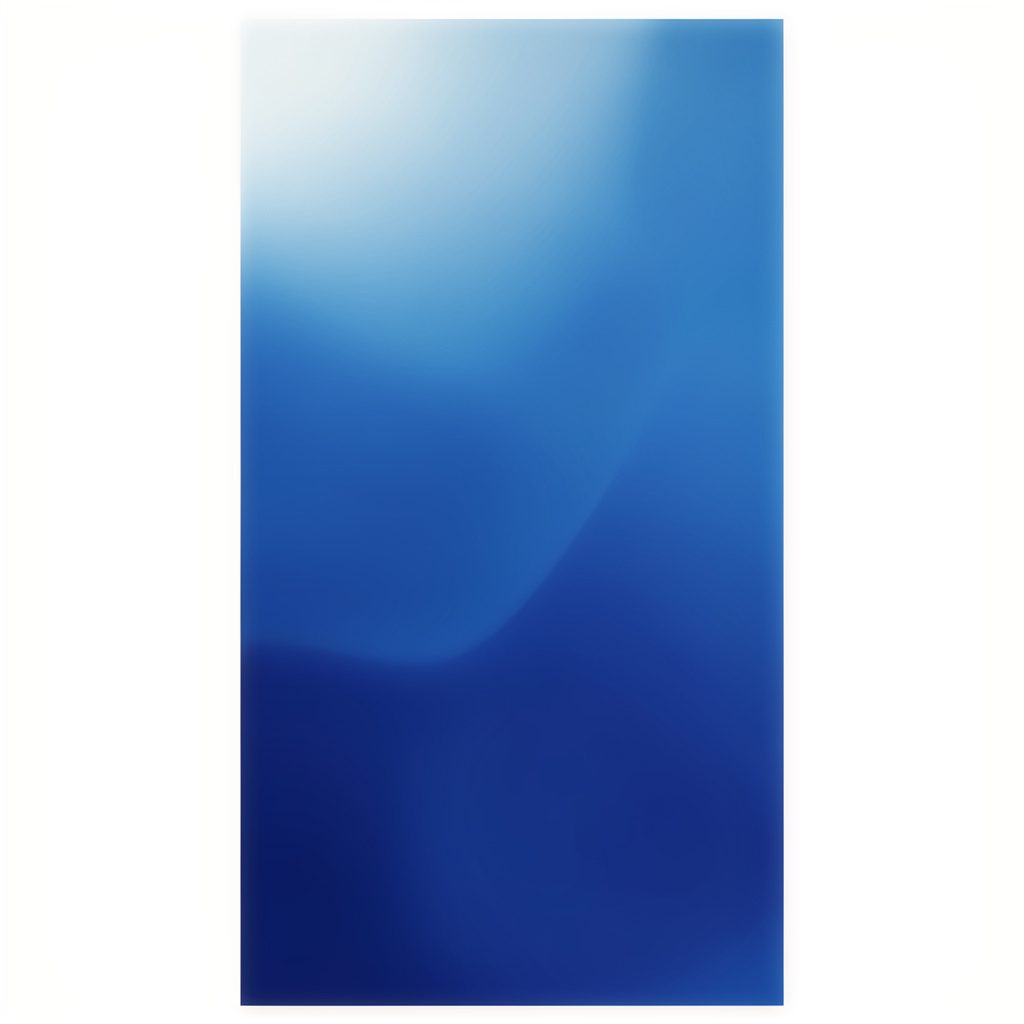 Bloque abstracto vertical en azul medio con degradado a blanco, transmitiendo cercanía y luminosidad.