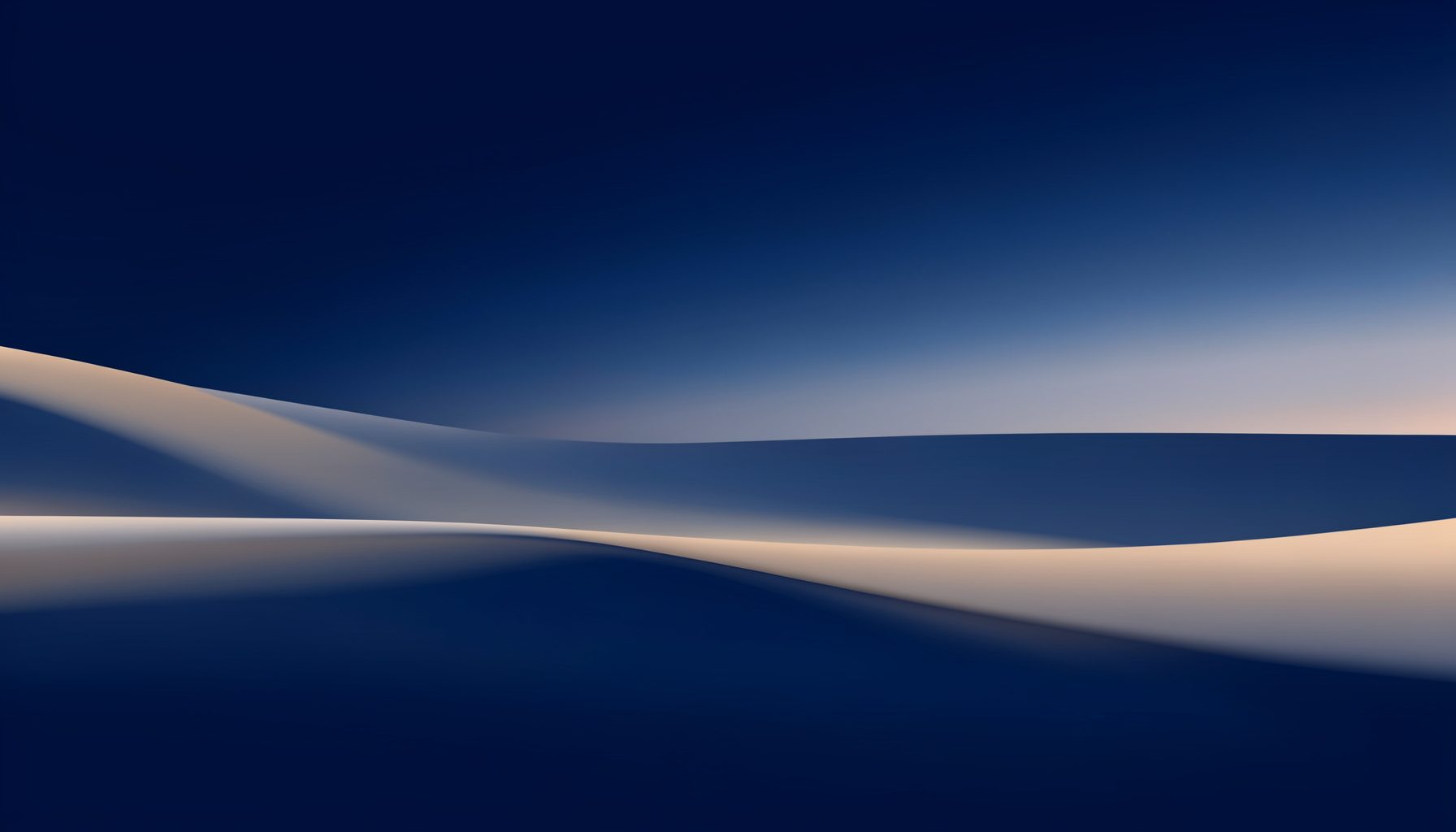 Composición abstracta en azul marino profundo con líneas suaves en beige y blanco que evocan un horizonte costero sereno al amanecer.
